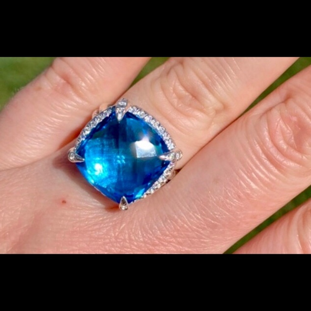 DAVID YURMAN 14MM BLUE TOPAZ DIAMOND RING SIZE 7